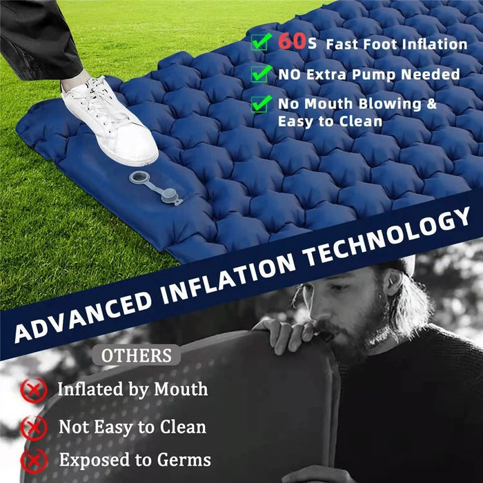 Portable 2 Person Camping Mat Air Mattress with Air Pillow Built-in Foot Pump Backpacking Sleeping Pad - Dark Blue - 6