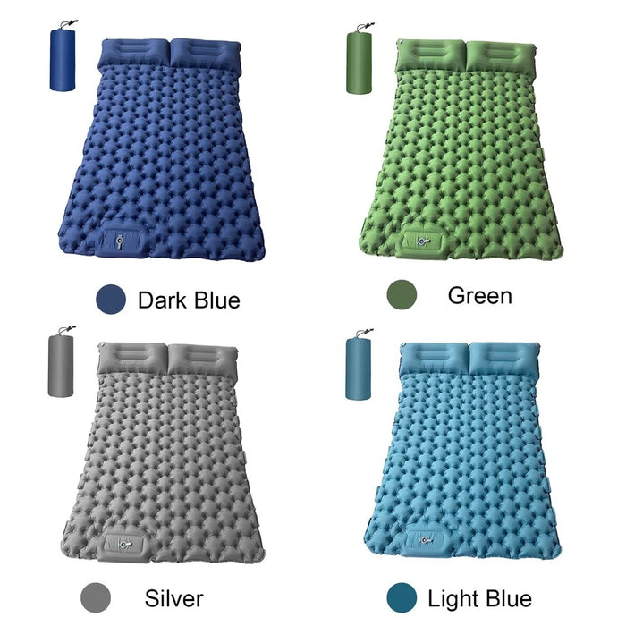Portable 2 Person Camping Mat Air Mattress with Air Pillow Built-in Foot Pump Backpacking Sleeping Pad - Dark Blue - 7