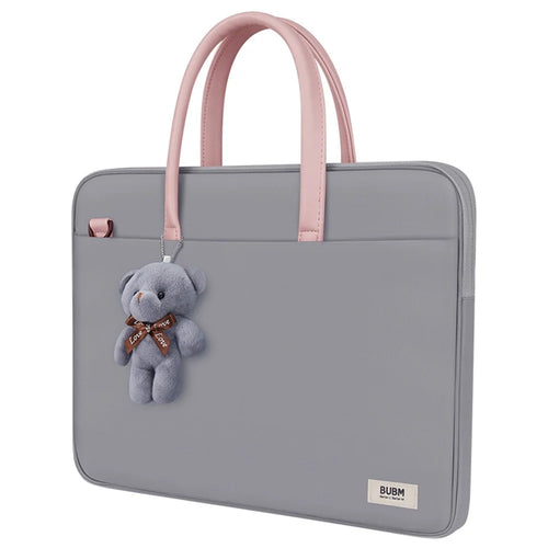 BUBM 14-inch Laptop Bag with Bear Pendant Scratch-resistant Durable Portable Notebook Carrying Bag - Grey - 1
