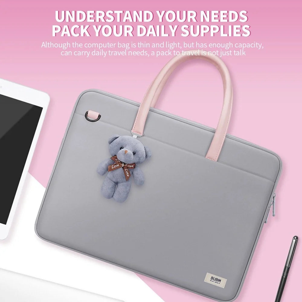 BUBM 14-inch Laptop Bag with Bear Pendant Scratch-resistant Durable Portable Notebook Carrying Bag - Grey - 3