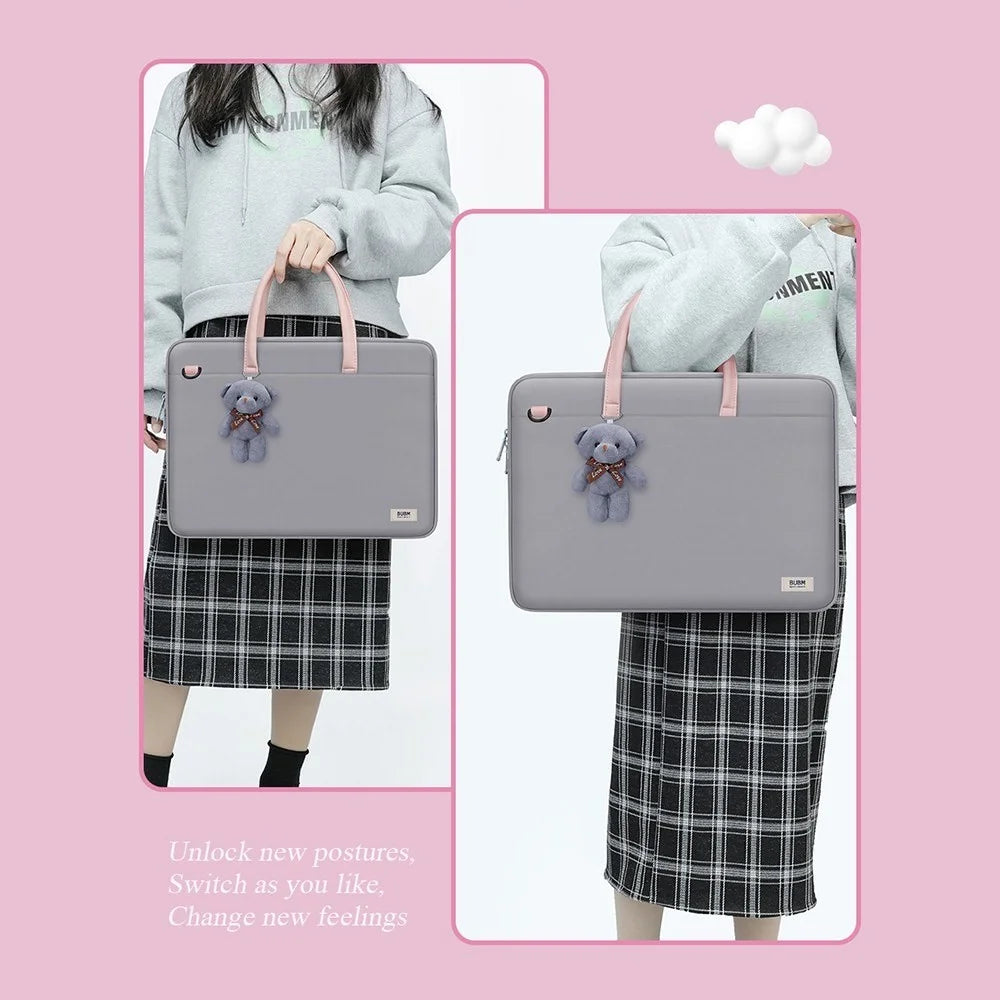 BUBM 14-inch Laptop Bag with Bear Pendant Scratch-resistant Durable Portable Notebook Carrying Bag - Grey - 6