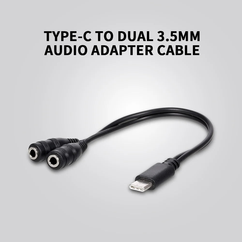 Type-C Male to Dual 3.5mm Female Headphone Adapter Cable 3.5mm AUX Audio Splitter Cable - 3
