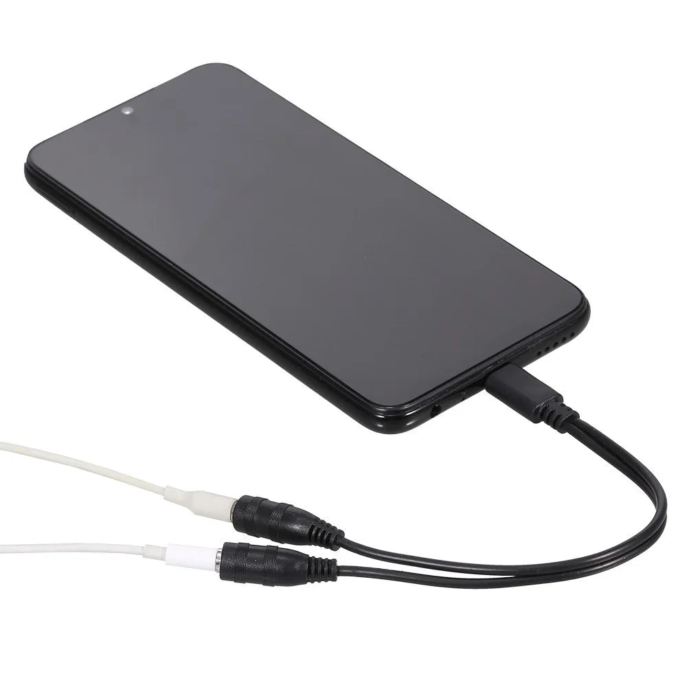 Type-C Male to Dual 3.5mm Female Headphone Adapter Cable 3.5mm AUX Audio Splitter Cable - 6