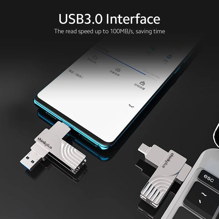 LENOVO THINKPLUS USB C Flash Drive 128GB USB3.0 U Disk TPCU301 Dual-port Memory Stick for Tablet PC Laptop Computer - 128GB - 4