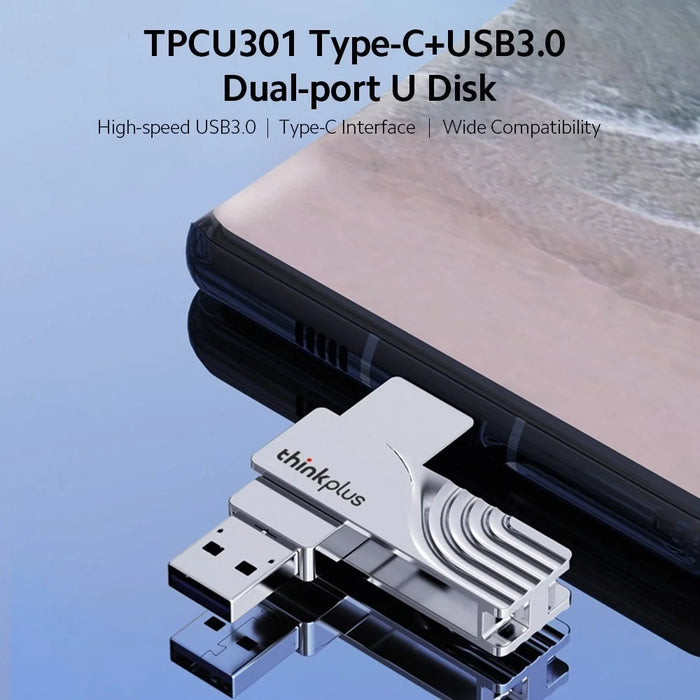 LENOVO THINKPLUS USB C Flash Drive 128GB USB3.0 U Disk TPCU301 Dual-port Memory Stick for Tablet PC Laptop Computer - 128GB - 5