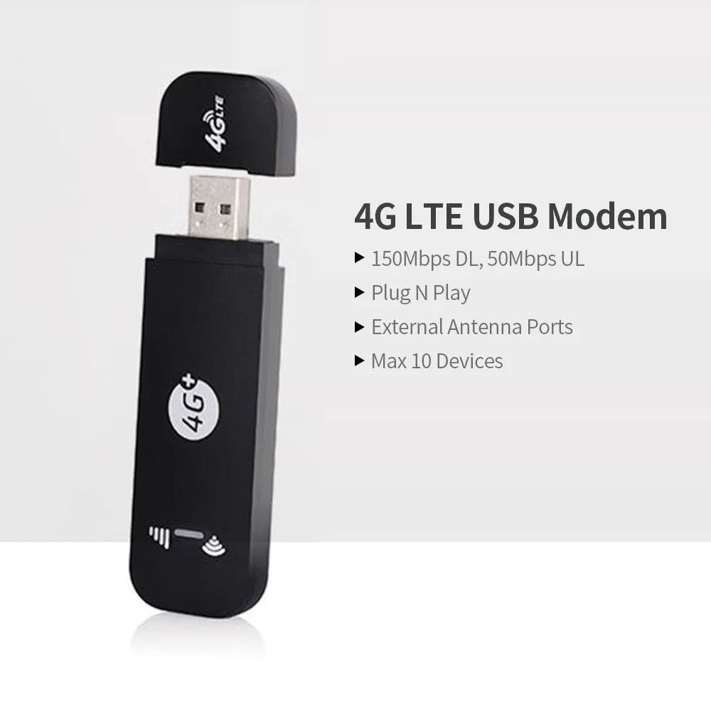 LTE 4G USB Modem with WiFi Hotspot WiFi Dongle Mini Mobile Router with SIM Card Slot 150Mbps DL 50Mbps UL Share Up to 10 WiFi Users - EU Version / White - 3
