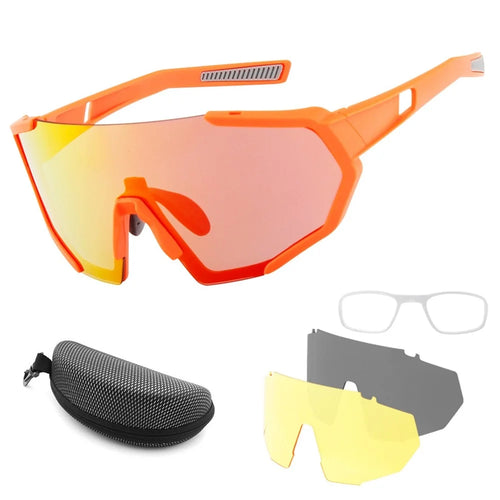 Sports Cycling Sunglasses with 2 Interchangeable Lenses UV400 Protection MTB Road Riding Fishing Golf Baseball Running Glasses - Orange+Grey - 1