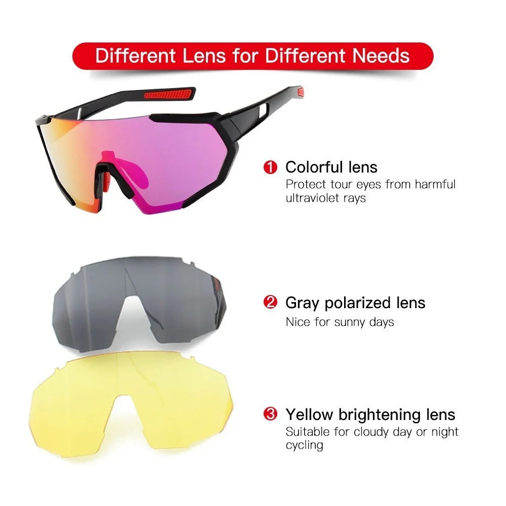 Sports Cycling Sunglasses with 2 Interchangeable Lenses UV400 Protection MTB Road Riding Fishing Golf Baseball Running Glasses - Orange+Grey - 3
