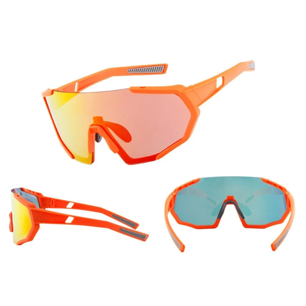 Sports Cycling Sunglasses with 2 Interchangeable Lenses UV400 Protection MTB Road Riding Fishing Golf Baseball Running Glasses - Orange+Grey - 6
