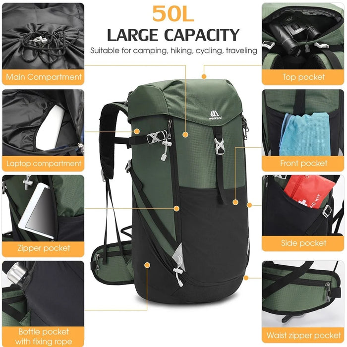Hiking Backpack 50L Mountaineering Backpack Waterproof Lightweight Hiking Daypack Trekking Camping Outdoor Sport Travel Bag or Climbing Camping Touring - Dark Blue - 2