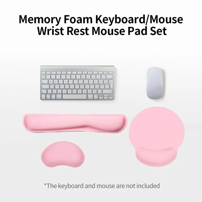 Ergonomic Memory Foam Keyboard Wrist Rest Mouse Pad Set Anti-slip Rubber Base Wrist Pad - Pink - 3