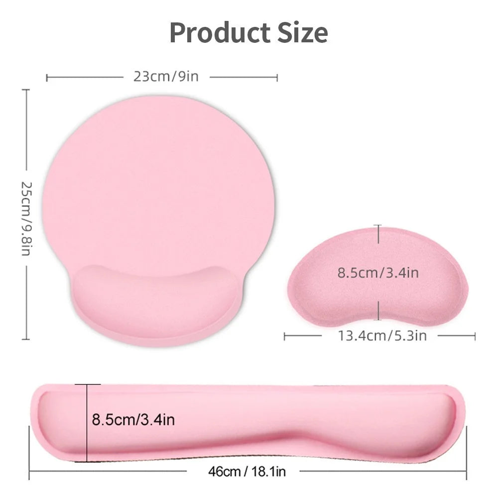 Ergonomic Memory Foam Keyboard Wrist Rest Mouse Pad Set Anti-slip Rubber Base Wrist Pad - Pink - 5
