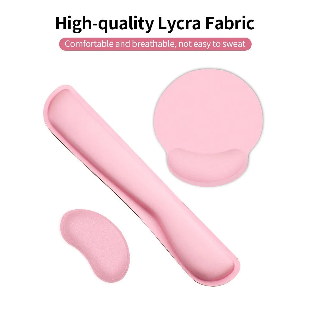 Ergonomic Memory Foam Keyboard Wrist Rest Mouse Pad Set Anti-slip Rubber Base Wrist Pad - Pink - 6
