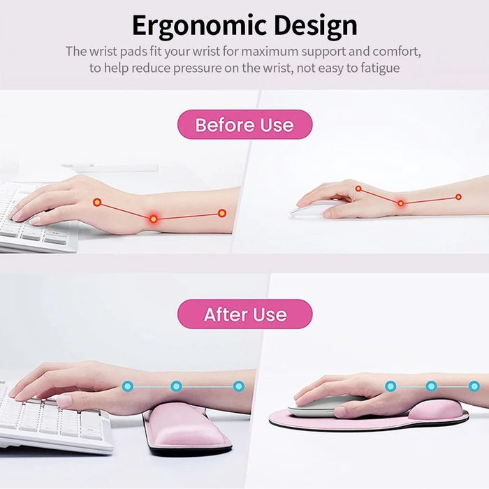 Ergonomic Memory Foam Keyboard Wrist Rest Mouse Pad Set Anti-slip Rubber Base Wrist Pad - Pink - 7