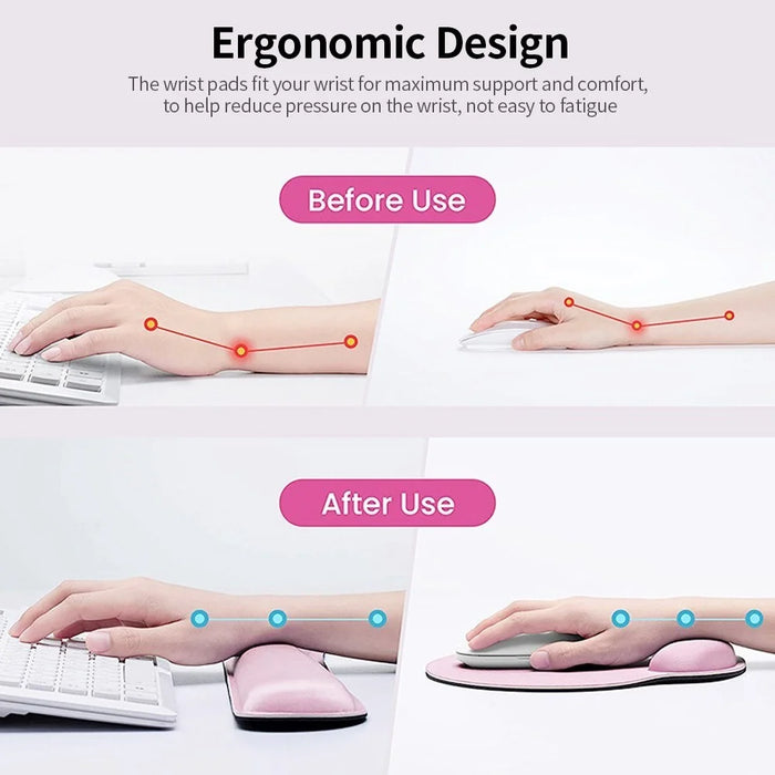 Memory Foam Keyboard Wrist Rest Pad Mouse Pad Set Keyboard Mouse Wrist Pad Cushion Anti-slip Rubber Base - Pink - 7