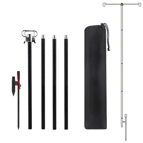 Portable Folding Aluminum Alloy Lamp Pole Adjustable Lantern Holder Rod with Storage Bag for Camping Hiking Fishing Backpacking - Black - 1