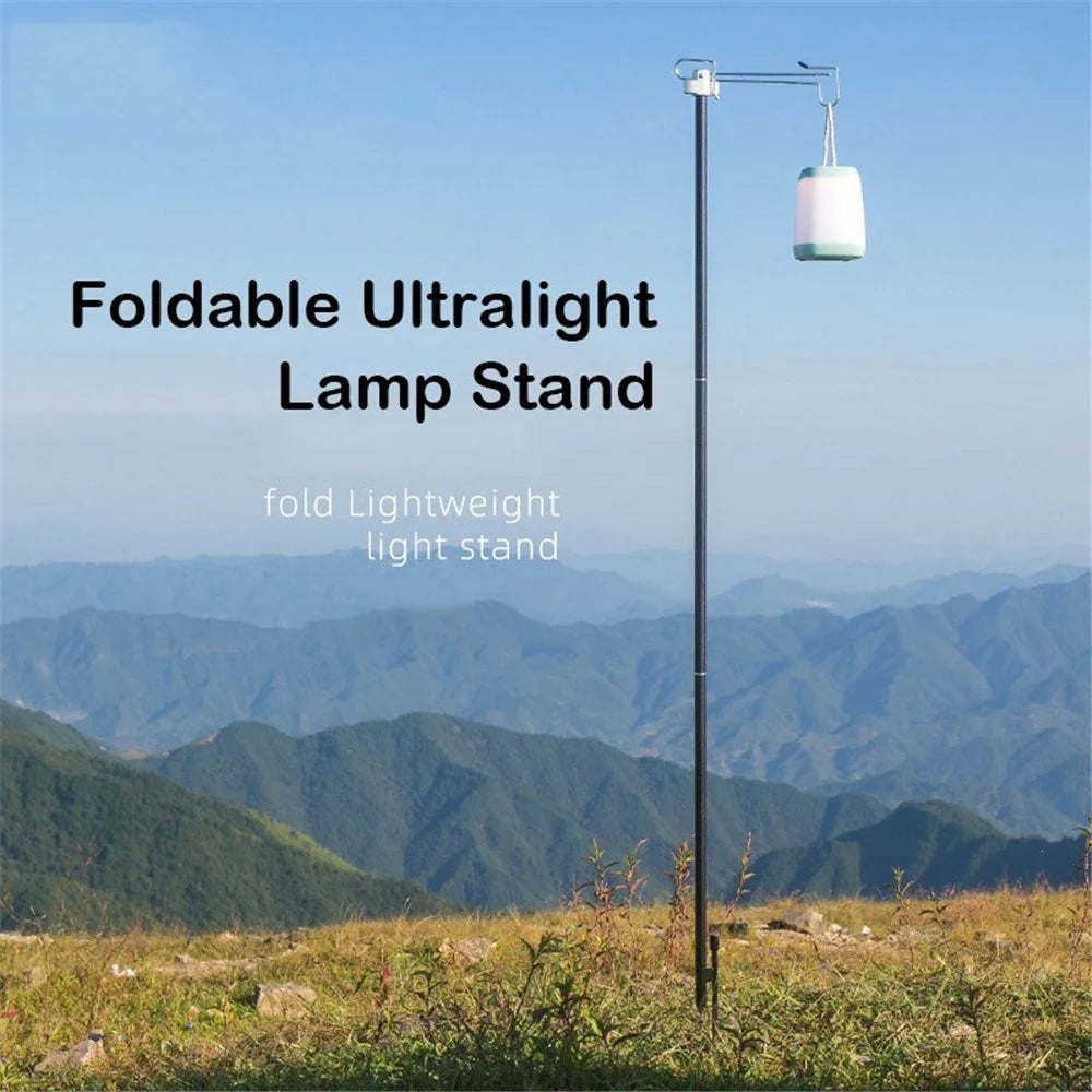 Portable Folding Aluminum Alloy Lamp Pole Adjustable Lantern Holder Rod with Storage Bag for Camping Hiking Fishing Backpacking - Black - 4