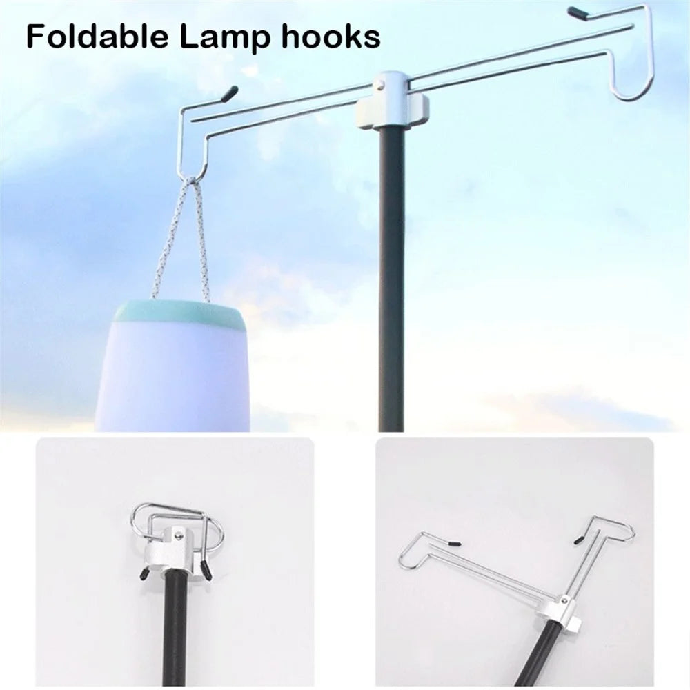 Portable Folding Aluminum Alloy Lamp Pole Adjustable Lantern Holder Rod with Storage Bag for Camping Hiking Fishing Backpacking - Black - 6