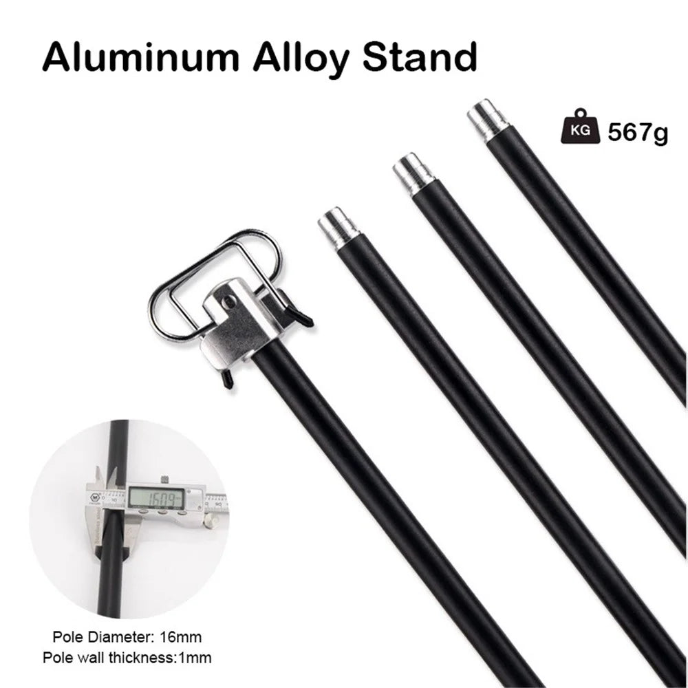 Portable Folding Aluminum Alloy Lamp Pole Adjustable Lantern Holder Rod with Storage Bag for Camping Hiking Fishing Backpacking - Black - 7