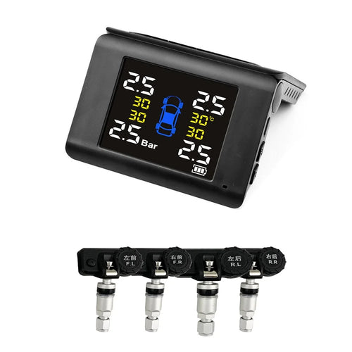 LCD High Precision Large Display Solar Wireless Tire Pressure Monitor TPMS Tire Pressure Detector Car Tyre Monitoring System with 4 Internal Sensors - 1