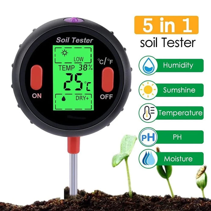JHL9918 Soil PH Meter Digital Plant Temperature Soil Moisture Tester Intensity Backlit LCD Display Soil Test Meter for Gardening Farming - 3