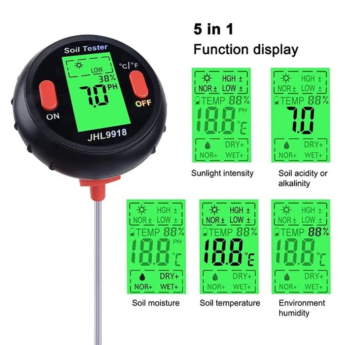 JHL9918 Soil PH Meter Digital Plant Temperature Soil Moisture Tester Intensity Backlit LCD Display Soil Test Meter for Gardening Farming - 4