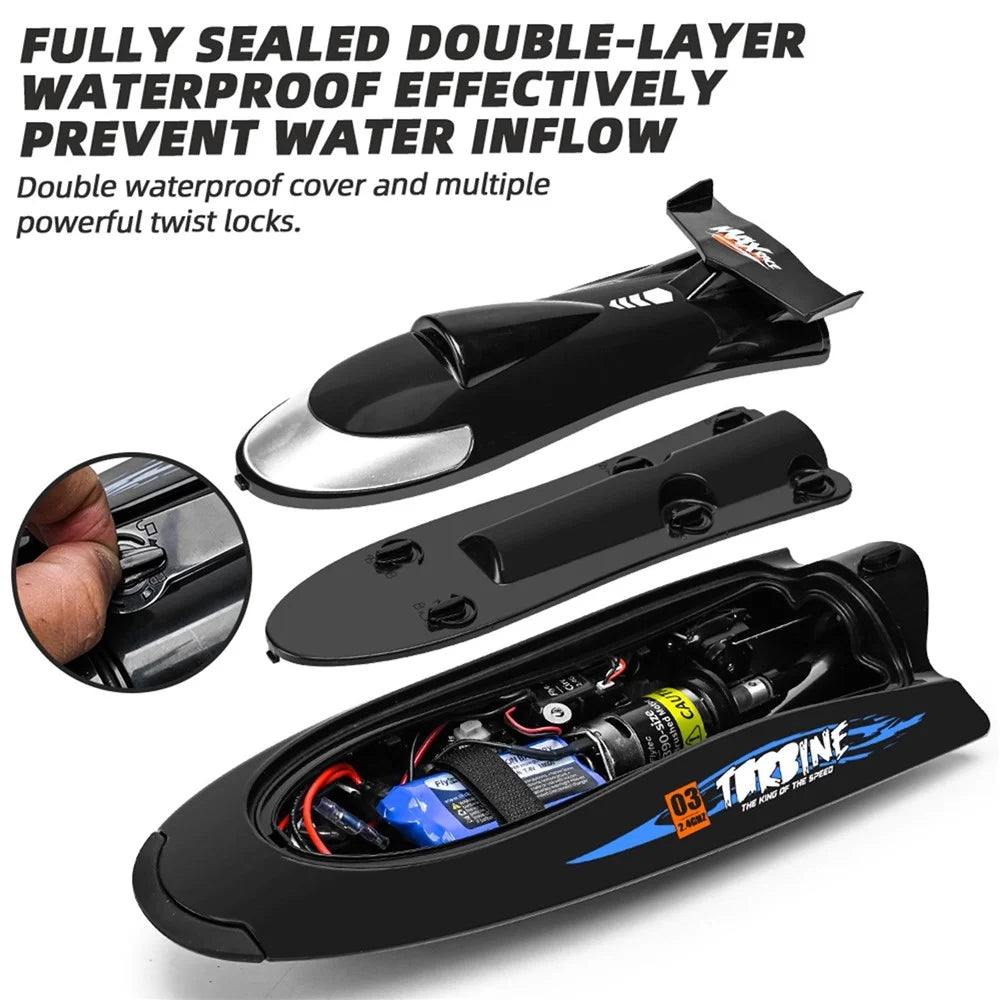 FLYTEC V009 Remote Control Boat 2.4G 30km / H Turbine Drive RC Boat Over Distance Warning Boat - Black - 2