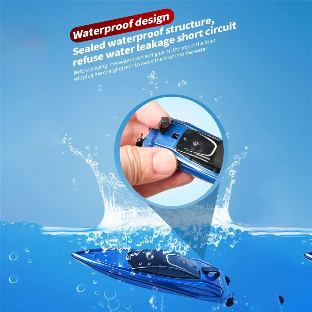 2.4GHz Mini RC Boat Remote Control Boat Waterproof RC Toy Kids Gift - Blue - 7
