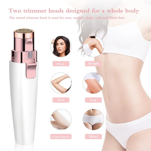 Facial Hair Remover Painless Hair Trimmer Lipstick Shape 2-in-1 Eyebrow Razor Ladies Electric Shaver Built-in Battery - 2