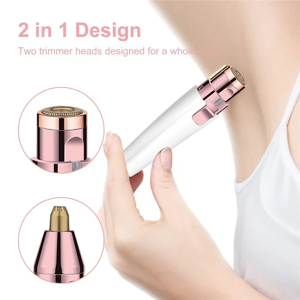 Facial Hair Remover Painless Hair Trimmer Lipstick Shape 2-in-1 Eyebrow Razor Ladies Electric Shaver Built-in Battery - 4