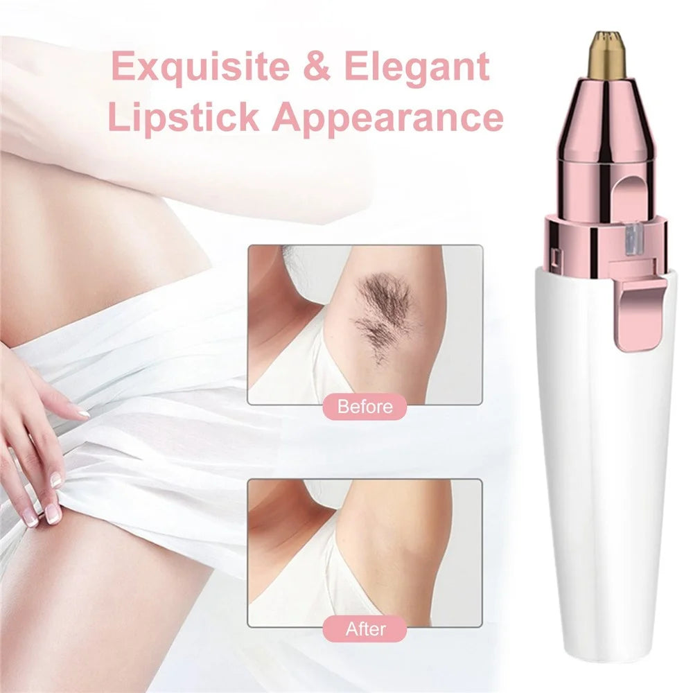 Facial Hair Remover Painless Hair Trimmer Lipstick Shape 2-in-1 Eyebrow Razor Ladies Electric Shaver Built-in Battery - 5