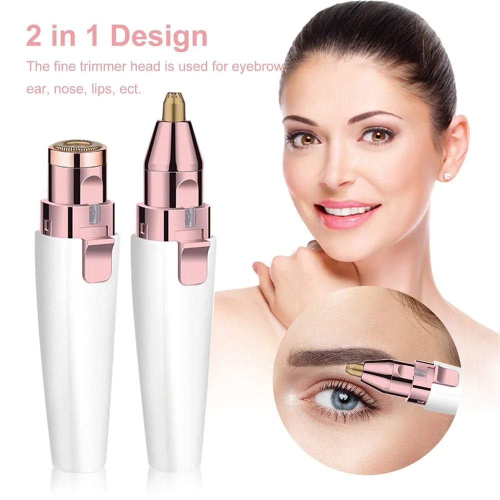 Facial Hair Remover Painless Hair Trimmer Lipstick Shape 2-in-1 Eyebrow Razor Ladies Electric Shaver Built-in Battery - 6
