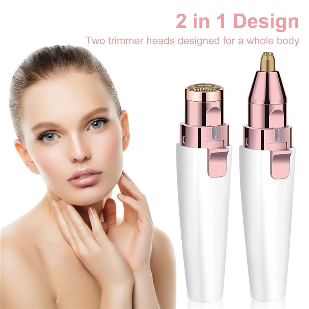 Facial Hair Remover Painless Hair Trimmer Lipstick Shape 2-in-1 Eyebrow Razor Ladies Electric Shaver Built-in Battery - 7