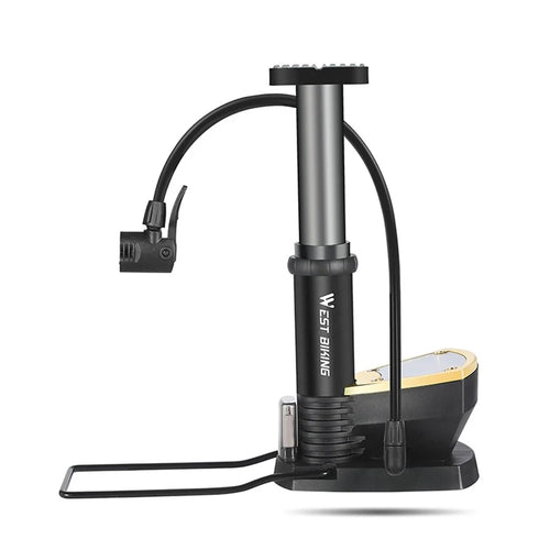 WEST BIKING Bike Pump Foot Bicycle Tire Pump High Pressure 140PSI Fast Inflation Air Pump Inflator with Barometer for Road Mountain Bike Balls - Black - 1