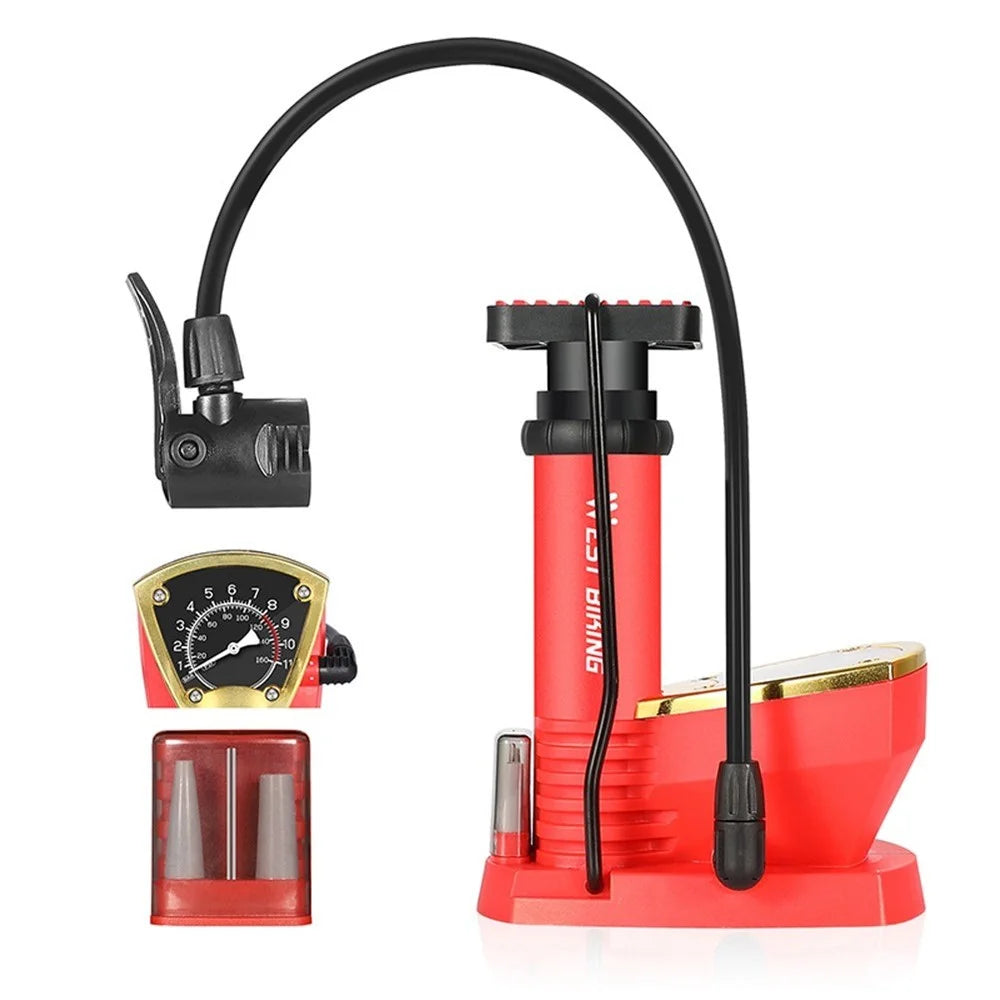 WEST BIKING Bike Pump Foot Bicycle Tire Pump High Pressure 140PSI Fast Inflation Air Pump Inflator with Barometer for Road Mountain Bike Balls - Black - 3