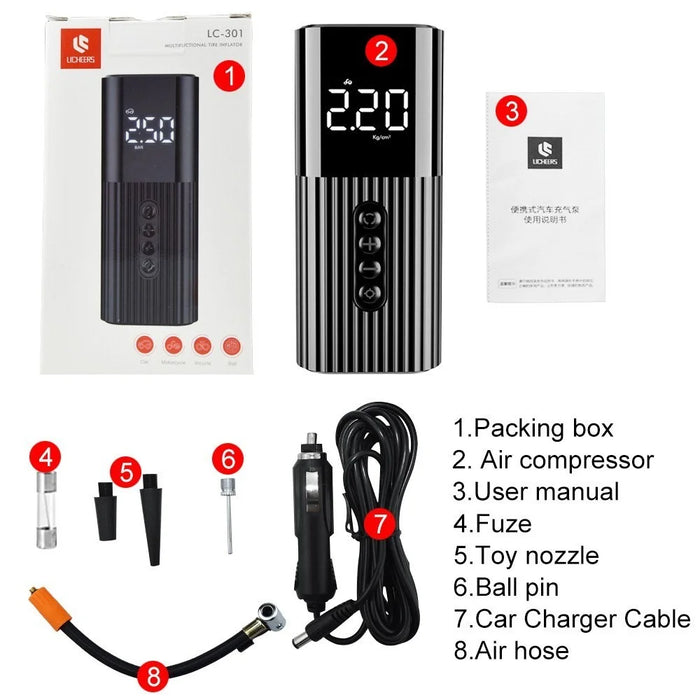 LICHEERS 2 in 1 Car Air Compressor Portable Tire Inflator Auto Pump Digital Tire Pump with LED Light 150PSI Car Tyre Inflator - 7