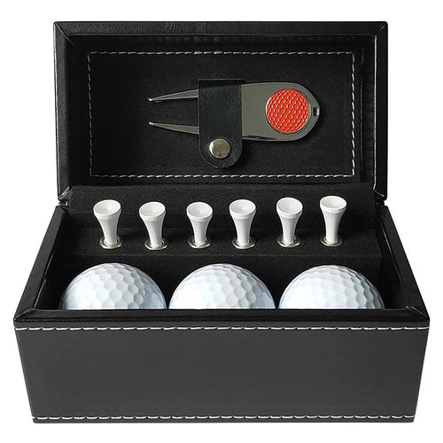 11 Pcs Golf Set  Golf Training Accessories with 6 Golf Tees 3 Golf Balls Divot Repair Tool Leather Box Set - Red - 1