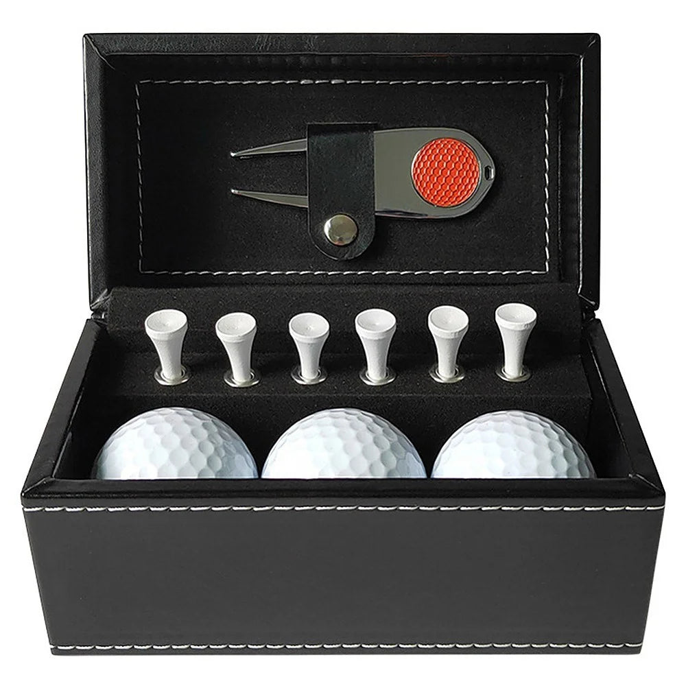 11 Pcs Golf Set  Golf Training Accessories with 6 Golf Tees 3 Golf Balls Divot Repair Tool Leather Box Set - Red - 1