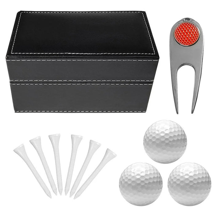 11 Pcs Golf Set  Golf Training Accessories with 6 Golf Tees 3 Golf Balls Divot Repair Tool Leather Box Set - Red - 2