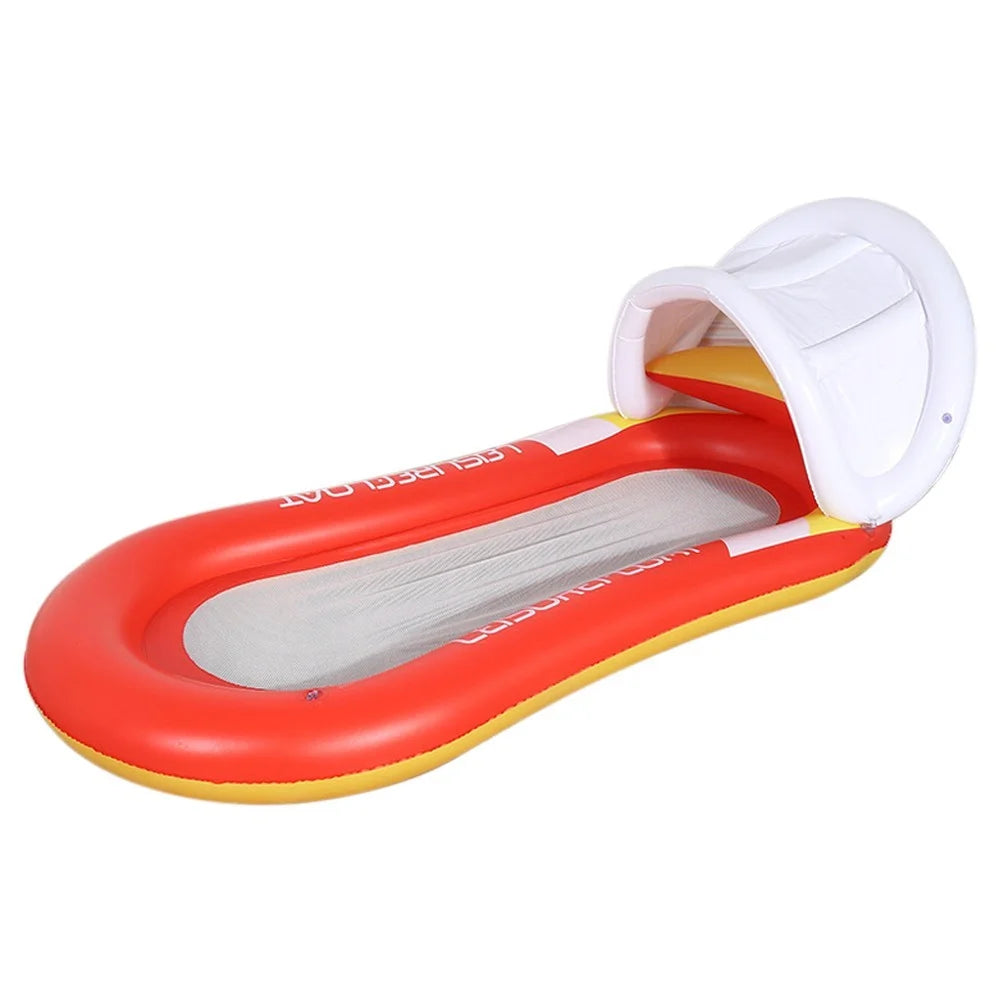Inflatable PVC Pool Float with Canopy Swimming Pool Lounger Chair Water Floating Hammock Raft - Red - 1