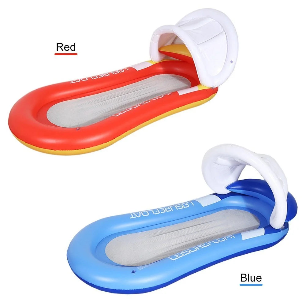 Inflatable PVC Pool Float with Canopy Swimming Pool Lounger Chair Water Floating Hammock Raft - Red - 4