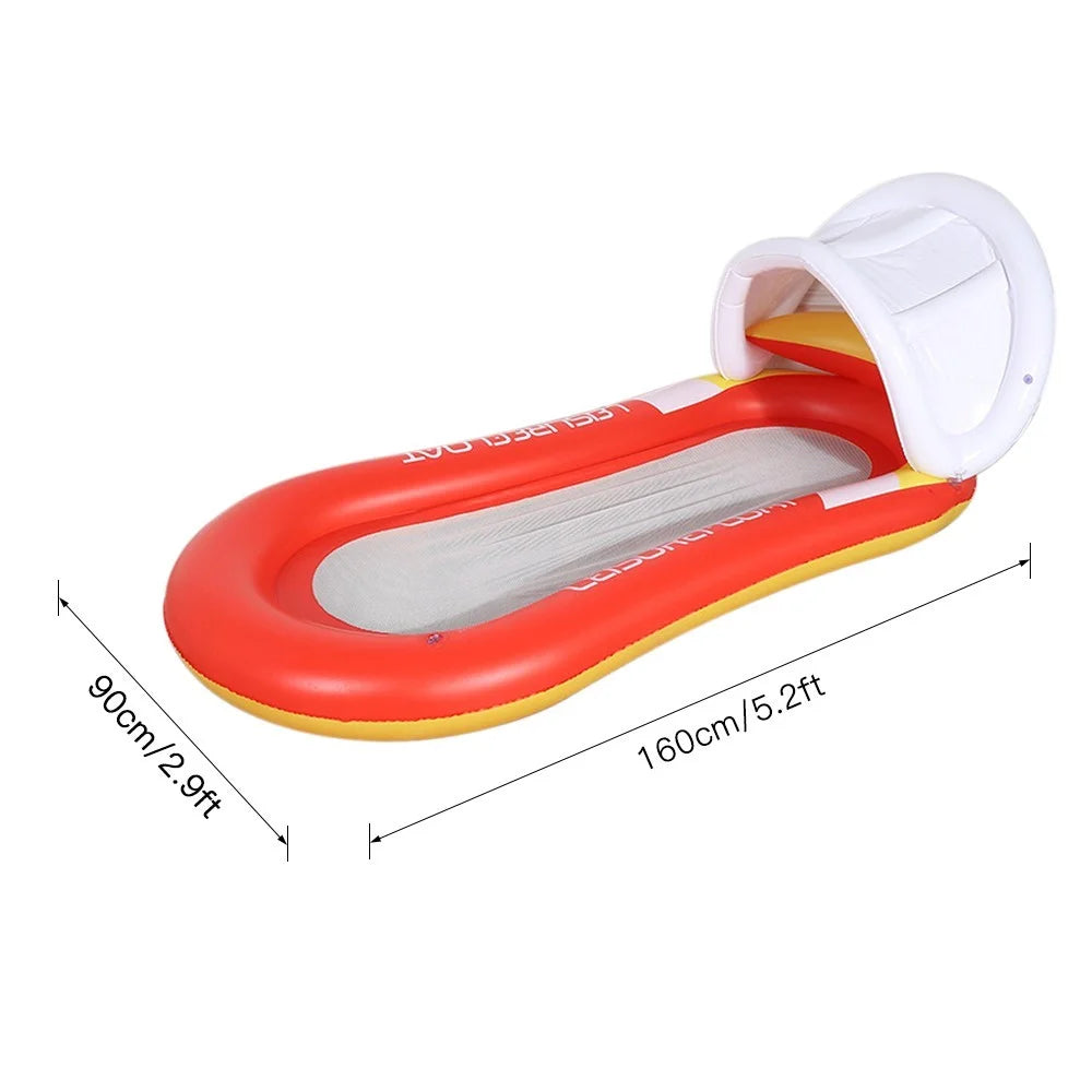 Inflatable PVC Pool Float with Canopy Swimming Pool Lounger Chair Water Floating Hammock Raft - Red - 6