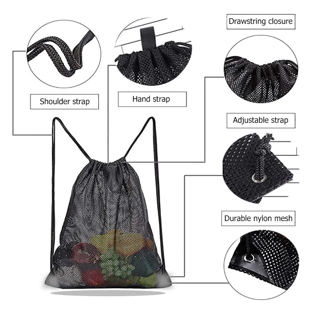 Mesh Drawstring Bag Adjustable Strip Backpack Sport Gym Equipment Storage Bag Swimming Pool Bag Organizer - 5
