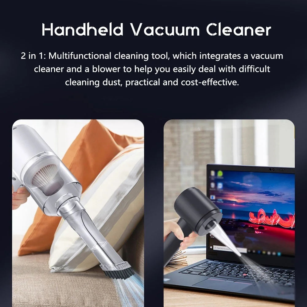 2 in 1 Car Cordless Vacuum Cleaner Air Blower 2000PA Home Office Mini Handheld Dust Remover Deduster - Black - 7
