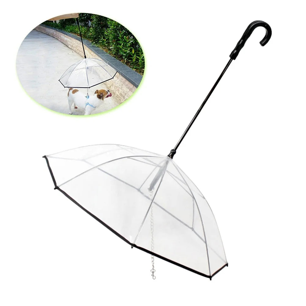 Pet Umbrella Transparent Folding Dog Umbrella with Leash Rainproof Snowproof Pet Dog Supply - 1