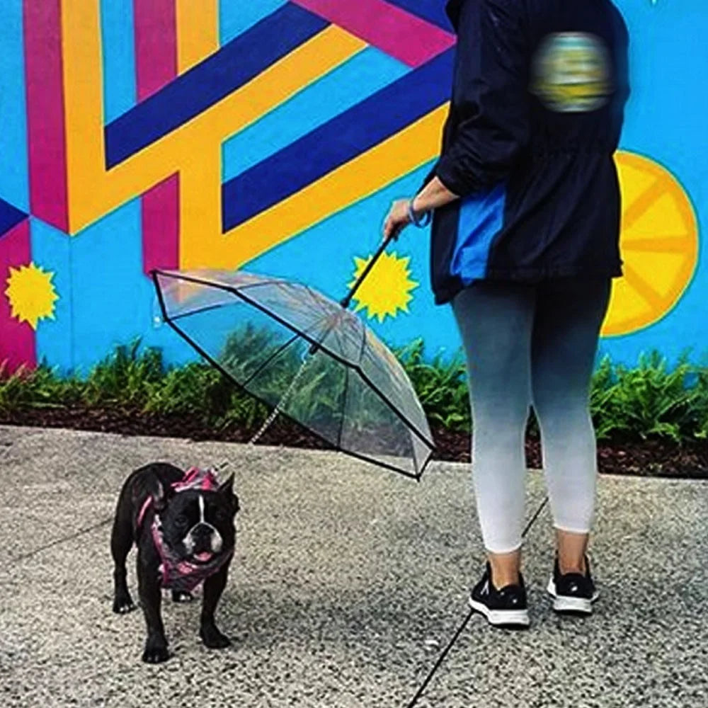 Pet Umbrella Transparent Folding Dog Umbrella with Leash Rainproof Snowproof Pet Dog Supply - 3