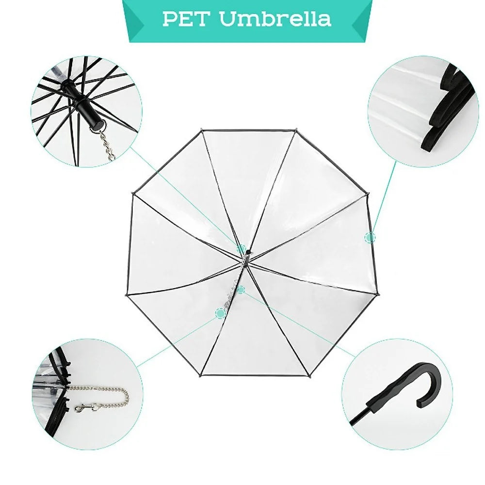 Pet Umbrella Transparent Folding Dog Umbrella with Leash Rainproof Snowproof Pet Dog Supply - 5