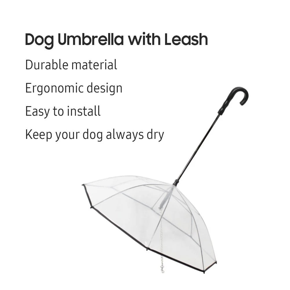 Pet Umbrella Transparent Folding Dog Umbrella with Leash Rainproof Snowproof Pet Dog Supply - 6
