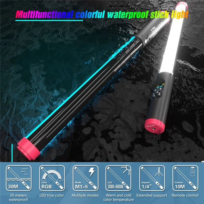 Portable Handheld RGB Tube Light IPX8 30M Waterproof 3000K-6000K Dimmable LED Light with Remote Control Carry Bag for Vlog Live Streaming Underwater Photography - 4