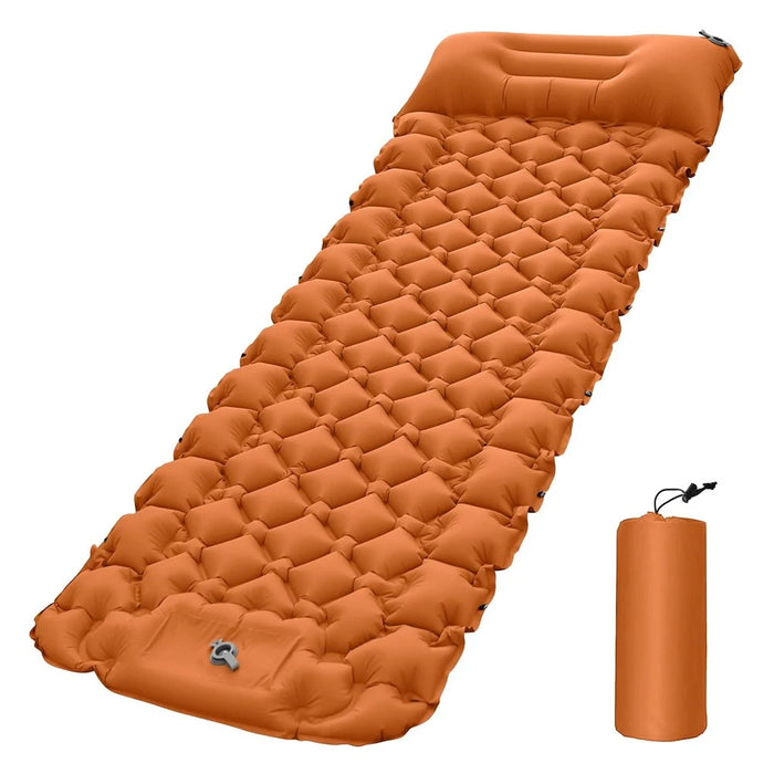 Camping Mat Ultralight Inflatable Sleeping Mattress Hiking Trekking Portable Travel Waterproof Sleeping Folding Bed with Air Pillow - Orange - 1
